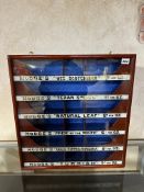 A Hodge's glass fronted dispensing cabinet with six side opening drawers, 20" wide x 21" high x 5