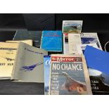 A Concorde related collection including press cuttings, a tribute calendar, a blank Concorde