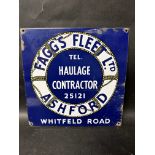 A Fagg's Fleet Ltd. of Ashfield Haulage Contractor enamel advertising sign, 12 x 12".