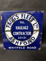 A Fagg's Fleet Ltd. of Ashfield Haulage Contractor enamel advertising sign, 12 x 12".
