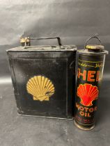 A Shell Duo two gallon can with oil can insert and Shell cap.