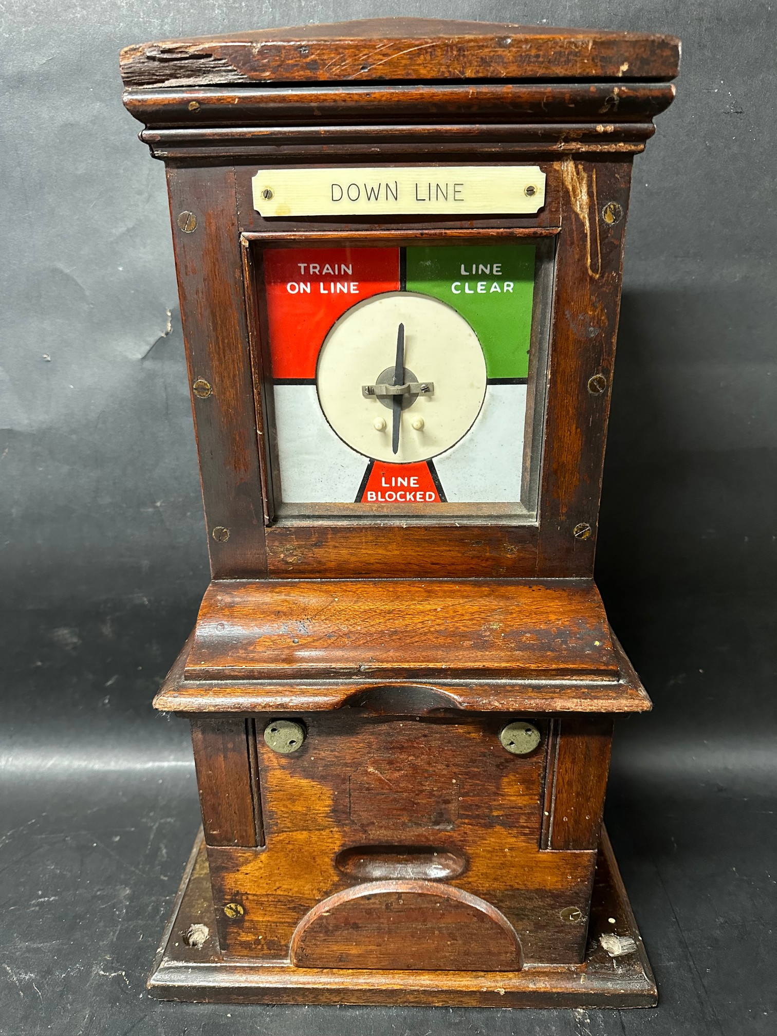 A mahogany cased railway signal box indicator, no maker's marks, 19" tall.