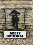 An unusual Abbey National Building Society double sided metal advertising sign depicting their