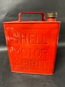 A Shell Motor Spirit two gallon petrol can, repainted, with Shell Mex cap.