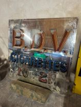 A large B.D.V Cigarettes advertising mirror, 46 1/2 x 46 1/2".