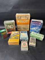 Nine boxes of early domestic packaging to include soap flakes, soap powder etc.