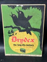 A Drydex by Exide Batteries 'for personal portable radios' pictorial showcard, 8 x 10 1/2".