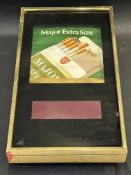 A circa 1970s wall mounted electric advertising lightbox for 'Major Extra Size' cigarettes, 9 3/4" w