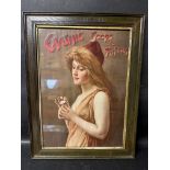 An Erasmic Soaps and Perfumes showcard in matching frame depicting a lady holding a daisy, 19 1/4