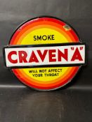 A Craven "A" Cigarettes 'Will Not Affect Your Throat' circular enamel advertising sign, 24 x 22".