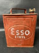 An Esso Ethyl two gallon petrol can with plain cap and Valor 3 39(?) to base, recently restored.