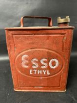 An Esso Ethyl two gallon petrol can with plain cap and Valor 3 39(?) to base, recently restored.