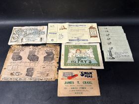 An interesting selection of ephemera including an envelope advertising Swan Ink Pens retailed by