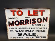 A double sided To Let estate agent enamel sign for David Morrison & Son of Sale, unusually with