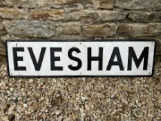 An Evesham cast alloy road sign, 39 x 10", a Worcestershire county border sign, cast alloy, 48 1/2 x