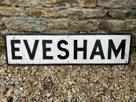 An Evesham cast alloy road sign, 39 x 10", a Worcestershire county border sign, cast alloy, 48 1/2 x