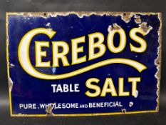 A Cerebos Table Salt enamel advertising sign by Patent Enamel Co. Ltd., 18 x 12".