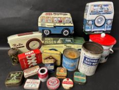 A selection of tins, both early and contemporary.