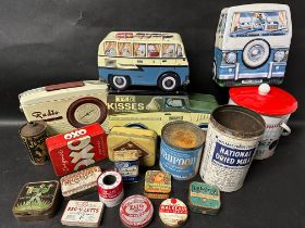 A selection of tins, both early and contemporary.