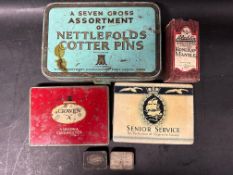 A collection of advertising tins including Nettlefolds Cotter Pins, Craven ''A'', Senior Service,