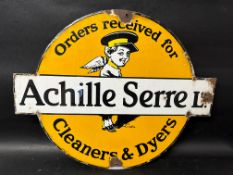 A double sided enamel advertising sign for Achille Serre Ltd. Cleaners & Dyers of London, London