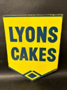 A Lyons Cake double sided enamel advertising sign with hanging flange, 12 1/4 x 15 1/2