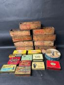 A selection of wooden whisky boxes advertising Johnnie Walker, White Horse, King George IV etc.