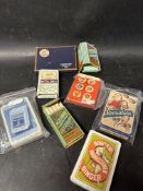Four early cigarette packets, one complete with contents, two wartime sets of playing cards (