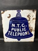 An N.T.C Public Telephone double sided square enamel sign by Willing & Co. Ltd., some patches of