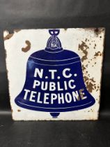 An N.T.C Public Telephone double sided square enamel sign by Willing & Co. Ltd., some patches of