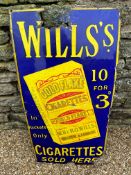 A Wills's Cigarettes 10 for 3D pictorial enamel advertising sign, 18 x 25 3/4".