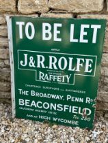 A double sided 'To Be Let' enamel sign with hanging flange for agents J & R Rolfe incorporated