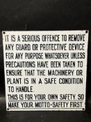 A 'Safety First' enamel sign/notice, 12 x 12