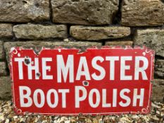 A Master Boot Polish rectangular enamel sign by Patent Enamel, 26 x 13".