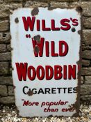 A Wills's Wild Woodbine Cigarettes rectangular enamel sign, the right hand side having been reduced,
