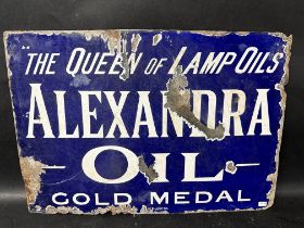 An Alexandra Oil ''The Queen of Lamp Oils'' Gold Medal double sided enamel advertising sign by
