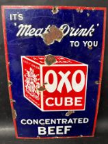 An Oxo Cube 'It's Meat Drink to you' enamel advertising sign, 12 1/4 x 18 1/4".