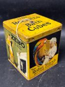 A Reckitt's Blue Bath Cubes tin string dispenser also advertising Brasso, Zebo and Robin Starch.
