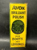 A tin finger plate advertising Avon Brilliant Polish For Boots and Leggings, 3 x 8".