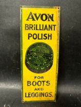 A tin finger plate advertising Avon Brilliant Polish For Boots and Leggings, 3 x 8".