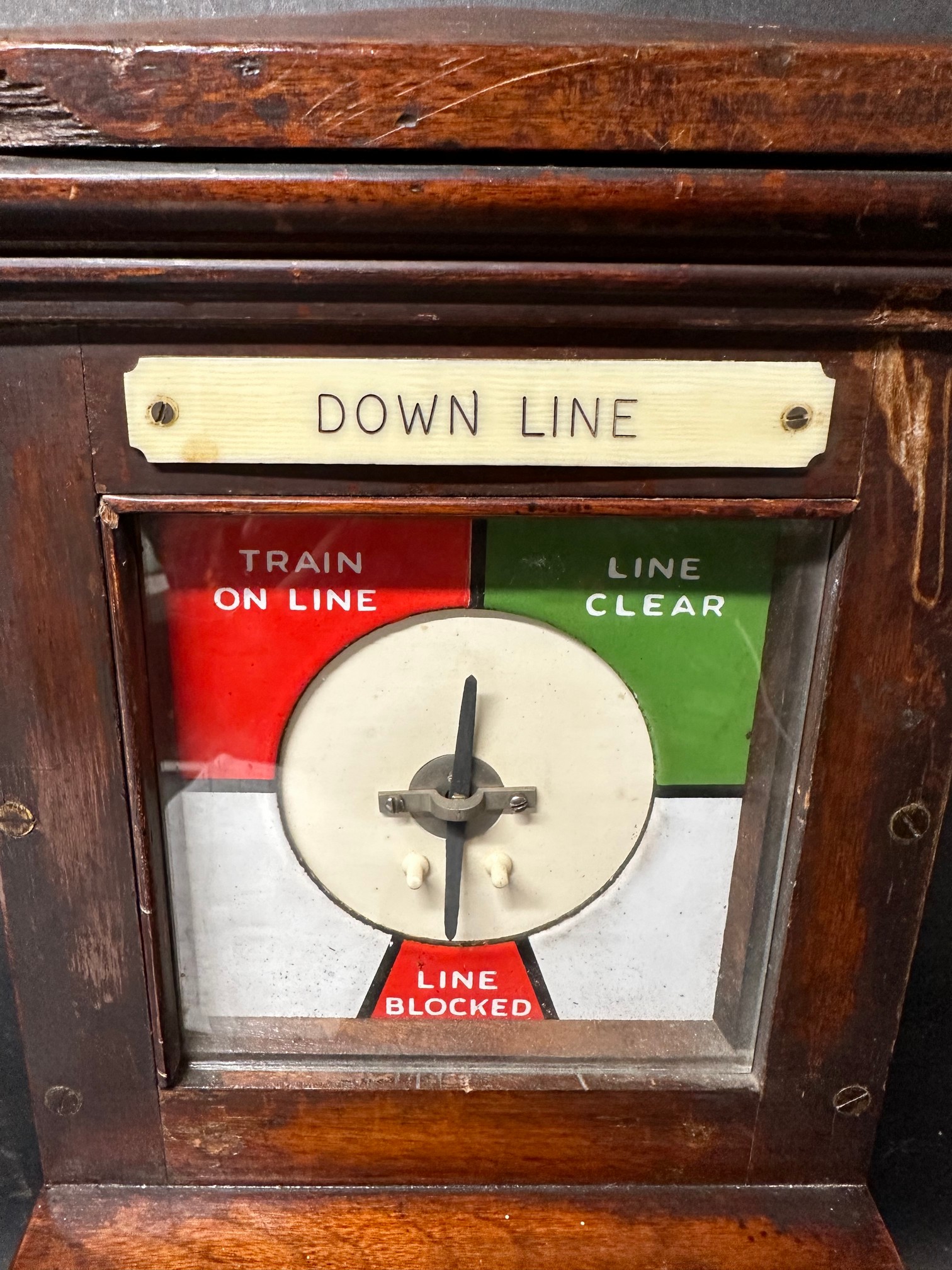 A mahogany cased railway signal box indicator, no maker's marks, 19" tall. - Image 2 of 3