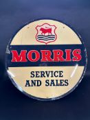A Morris Sales and Service double sided printed tin advertising sign by Franco, with professional