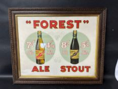 A Forest Ale & Stout Brewery showcard mounted in a frame and glazed, 30 1/2 x 24 3/4" overall .