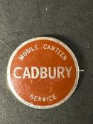 A very rare Cadbury Mobile Canteen Service badge, 1 1/2