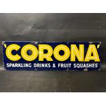 An Corona Sparkling Drinks & Fruit Squashes enamel advertising sign, 30 x 9".