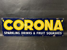 An Corona Sparkling Drinks & Fruit Squashes enamel advertising sign, 30 x 9".