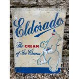 An Eldorado Ice Cream tin advertising sign depicting a dancing polar bear, 18 x 24".