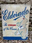 An Eldorado Ice Cream tin advertising sign depicting a dancing polar bear, 18 x 24".