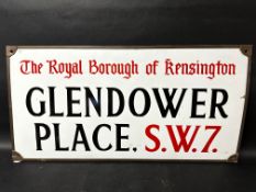 A Royal Borough of Kensington Glendower Place S.W.7 enamel sign held within original metal