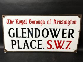 A Royal Borough of Kensington Glendower Place S.W.7 enamel sign held within original metal